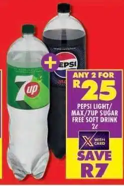 Shoprite PEPSI LIGHT/MAX/7UP SUGAR FREE SOFT DRINK 2L offer