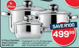 Pick n Pay Hypermarket 6- Piece Stainless Steel Cookware Set with Lid offer