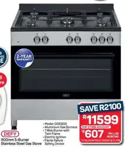 Pick n Pay Hypermarket Defy 900mm 5-Burner Stainless Steel Gas Stove offer