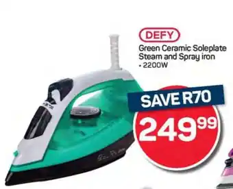 Pick n Pay Hypermarket DEFY Green Ceramic Soleplate Steam and Spray Iron offer