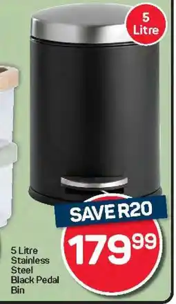 Pick n Pay Hypermarket 5 Litre Stainless Steel Black Pedal Bin offer