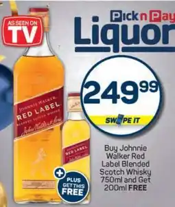 Pick n Pay Johnnie Walker Red Label Blended Scotch Whisky offer