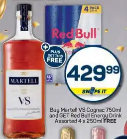 Pick n Pay Martell VS Cognac 750ml + Red Bull Energy Drink Assorted 4 x 250ml offer