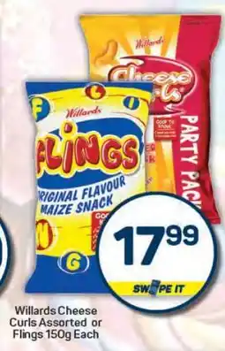 Pick n Pay Willards Cheese Curls Assorted or Flings 150g Each offer