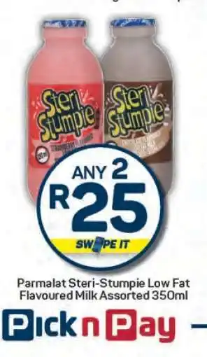 Pick n Pay Parmalat Steri Stumpie Low Fat Flavoured Milk Assorted 350ml offer