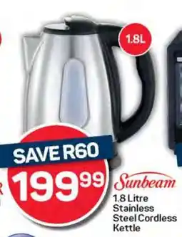 Pick n Pay Sunbeam 1.8 Litre Stainless Steel Cordless Kettle offer