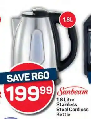 Pick n Pay Sunbeam 1.8 Litre Stainless Steel Cordless Kettle offer
