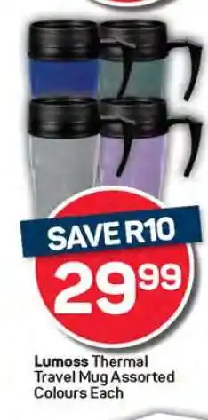 Pick n Pay Lumoss Thermal Travel Mug Assorted Colours Each offer
