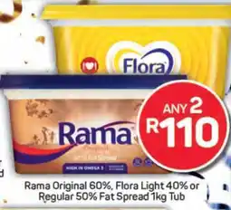 Pick n Pay Rama Original 60%, Flora Light 40% or Regular 50% Fat Spread 1kg Tub offer