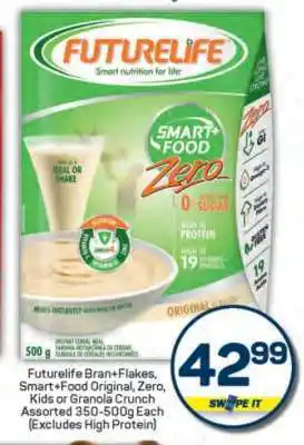 Pick n Pay Futurelife Bran+Flakes, Smart+Food Original, Zero, Kids or Granola Crunch Assorted 350-500g Each offer