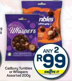 Pick n Pay Hypermarket Cadbury Tumbles or Whispers Assorted 200g offer