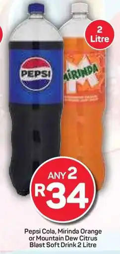 Pick n Pay Hypermarket Pepsi Cola, Mirinda Orange or Mountain Dew Citrus Blast Soft Drink offer