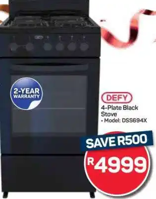 Pick n Pay Hypermarket DEFY 4-Plate Black Stove offer