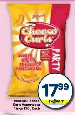 Pick n Pay Hypermarket Willards Cheese Curls Assorted or Flings 150g Each offer