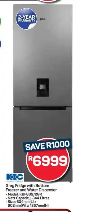 Pick n Pay Hypermarket Grey Fridge with Bottom Freezer and Water Dispenser offer
