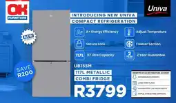 OK Furniture UB155M 117L Metallic Combi Fridge offer