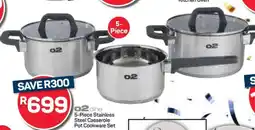 Pick n Pay Hypermarket o2 dine 5-Piece Stainless Steel Casserole Pot Cookware Set offer