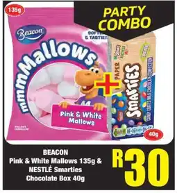 Boxer BEACON Pink & White Mallows 135g & NESTLÉ Smarties Chocolate Box 40g offer