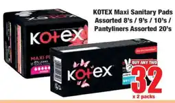 Boxer KOTEX Maxi Sanitary Pads Assorted 8's / 9's / 10's / Pantyliners Assorted 20's offer