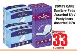 Boxer COMFY CARE Sanitary Pads Assorted 8’s / Pantyliners Assorted 20’s offer