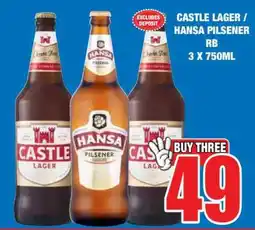 Boxer CASTLE LAGER / HANSA PILSENER RB 3 X 750ML offer
