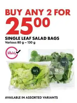 Woolworths SINGLE LEAF SALAD BAGS offer