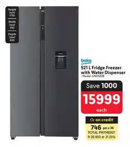Makro Beko 521 L Fridge Freezer with Water Dispenser offer