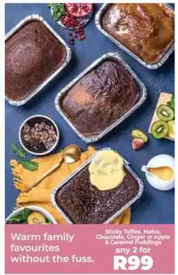Food Lover's Market Sticky Toffee, Malva, Chocolate, Ginger or Apple & Caramel Puddings offer