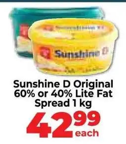 Food Lover's Market Sunshine D Original 60% or 40% Lite Fat Spread 1 kg offer