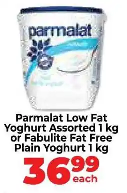 Food Lover's Market Parmalat Low Fat Yoghurt Assorted 1 kg or Fabulite Fat Free Plain Yoghurt 1 kg offer