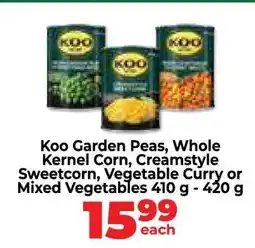 Food Lover's Market Koo Garden Peas, Whole Kernel Corn, Creamstyle Sweetcorn, Vegetable Curry or Mixed Vegetables offer