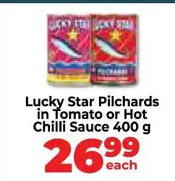 Food Lover's Market Lucky Star Pilchards in Tomato or Hot Chilli Sauce 400 g offer