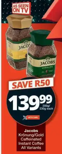 Checkers Jacobs Krönung/Gold Caffeinated Instant Coffee offer