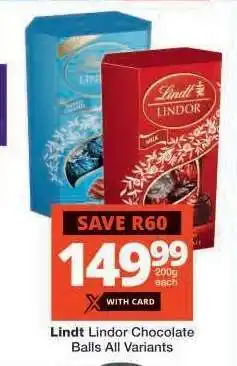 Checkers Lindt Lindor Chocolate Balls All Variants offer