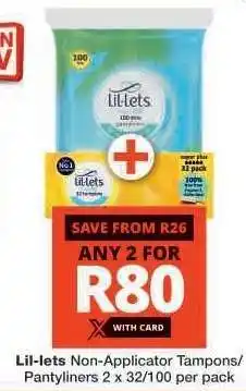 Checkers Lil-lets Non-Applicator Tampons & Pantyliners offer