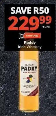 Checkers Paddy Irish Whiskey offer