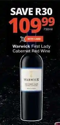 Checkers Warwick First Lady Cabernet Red Wine offer