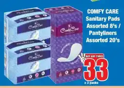 Boxer COMFY CARE Sanitary Pads Assorted 8’s / Pantyliners Assorted 20’s offer