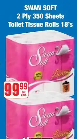 Boxer SWAN SOFT 2 Ply 350 Sheets Toilet Tissue Rolls 18's offer