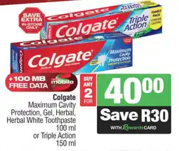 Spar Savemor Colgate Maximum Cavity Protection, Gel, Herbal, Herbal White Toothpaste or Triple Action offer