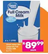 Game Great Value UHT Long Life Full Cream Milk-6 x 1L offer