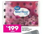 Game Great Value 1 Ply Toilet Tissue Rolls 48 Pack-Each offer