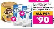 Game Nescafe Ricoffy Soluble Chicory & Coffee 250g Plus 2 x Great Value UHT Long Life Milk 1L-All For offer