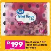Game Great Value 1 Ply Toilet Tissue Rolls-48's Pack offer