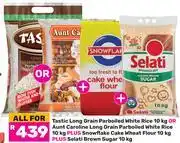 Game Tastic Or Aunt Carolina Long Grain Parboiled Rice 10Kg+SnowFlake Wheat Flour 10Kg+Selati Sugar 10Kg offer
