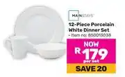 Game Mainstays 12 Piece Porcelain White Dinner Set-Per Set offer