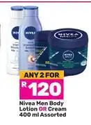 Game Nivea Men Body Lotion Or Cream Assorted-For 2 x 400ml offer