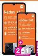 Game 2 x Xiaomi Redmi 14C Smartphone-On 1.4GB Red Core Top Up & Promo 1GB Data offer