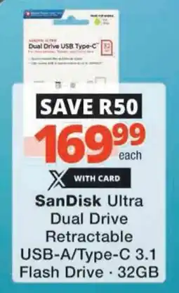 Checkers Hyper SanDisk Ultra Dual Drive Retractable USB-A/Type-C 3.1 Flash Drive offer