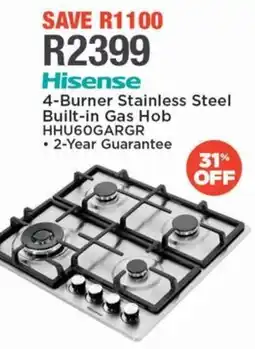 House & Home Hisense 4-Burner Stainless Steel Built-in Gas Hob offer